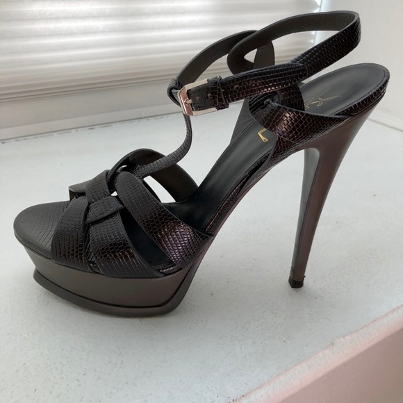 Yves Saint Laurent Shoes - Saint Laurent embossed leather tribute sandals